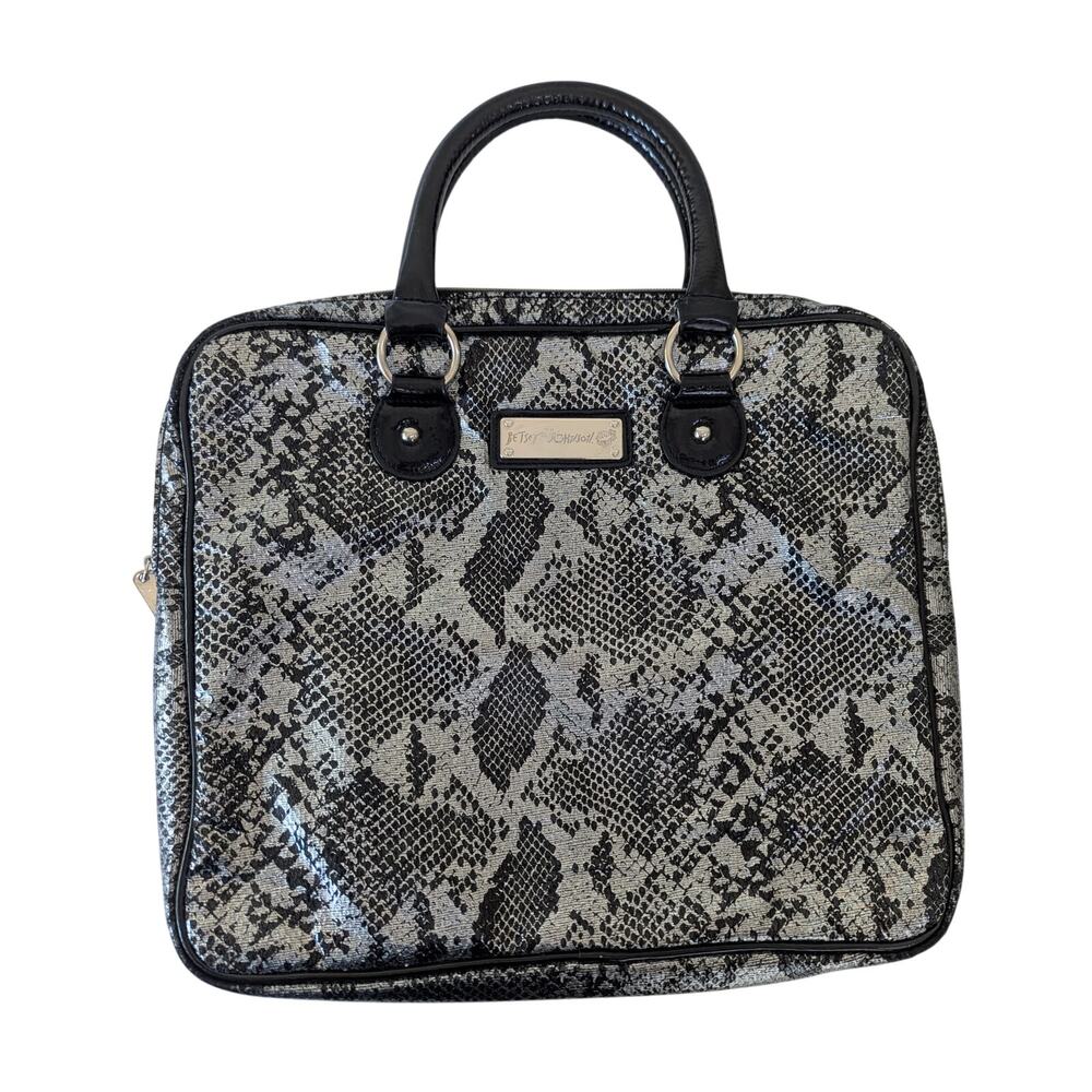 Betsey Johnson Metallic Silver Snakeskin Python Print Laptop Bag Purse